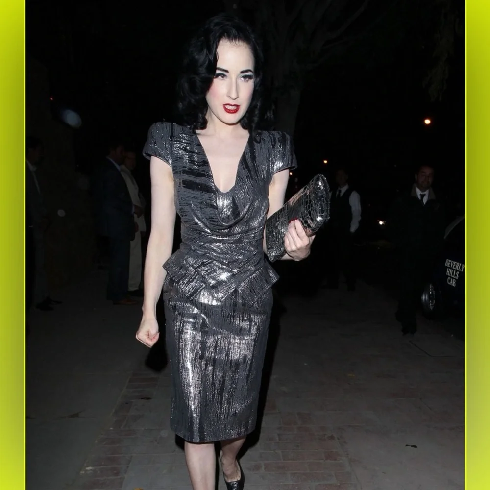 Alexander McQueen Metallic Charcoal Gray Draped Peplum Dress - Picture 5 of 8